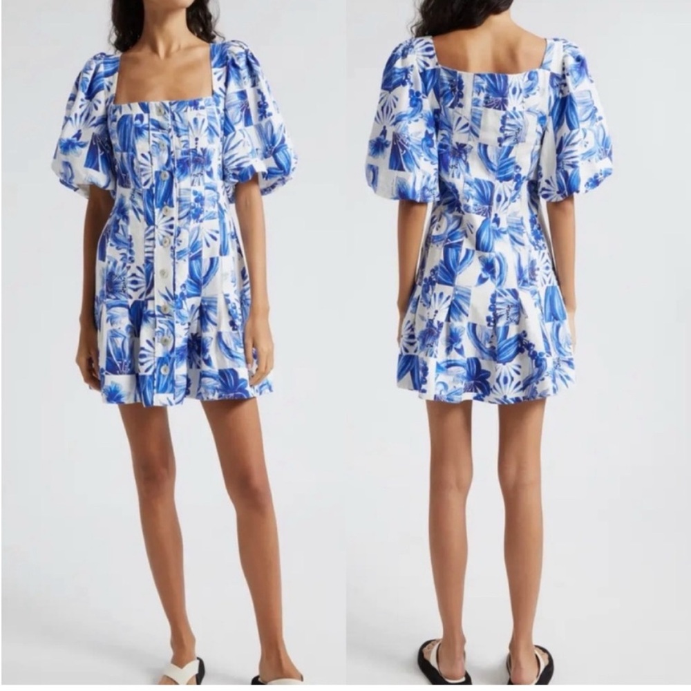NEW FARM RIO garden tiles plaid button front linen blend dress Size S Small